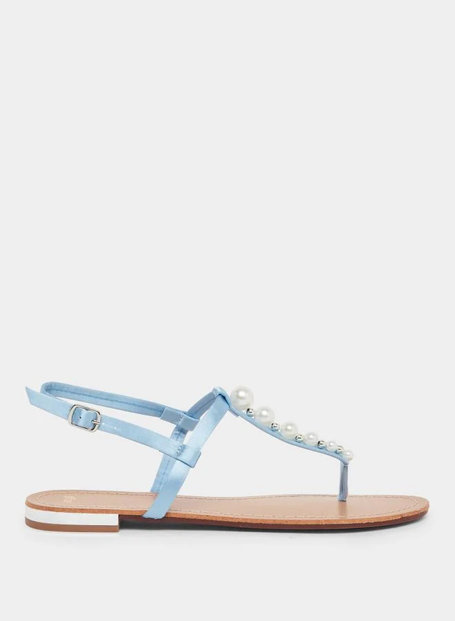 Styli Pearl Embellished Flat Sandals